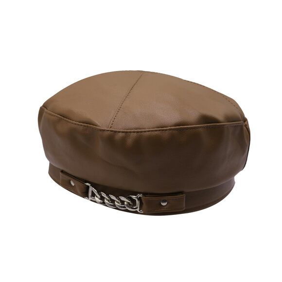 3498 Women Pu Leather French Black Beret Hat Causal Beanie Hat main image 3